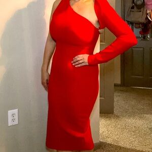 Fashion Nova red body con, one sleeve strapless, sexy dress